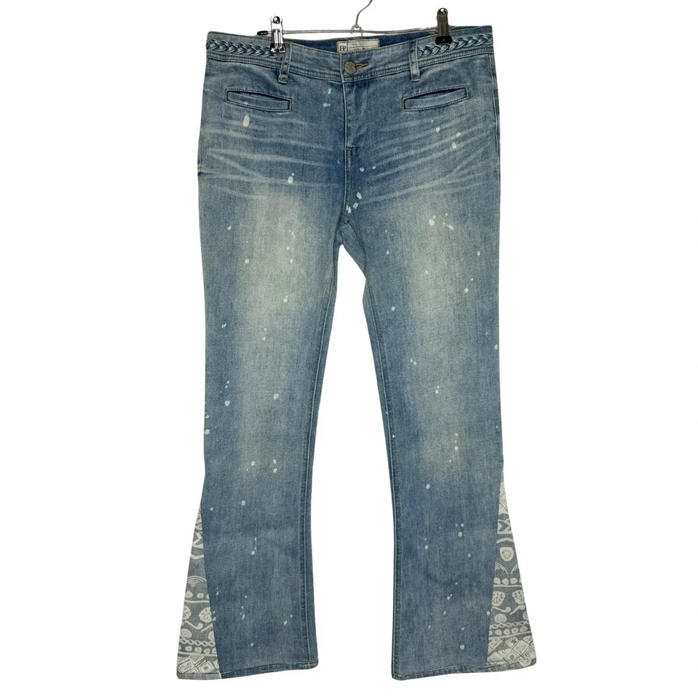 Free People Flare Jeans Size 28 Light Wash Paint Splatter Boho Distressed